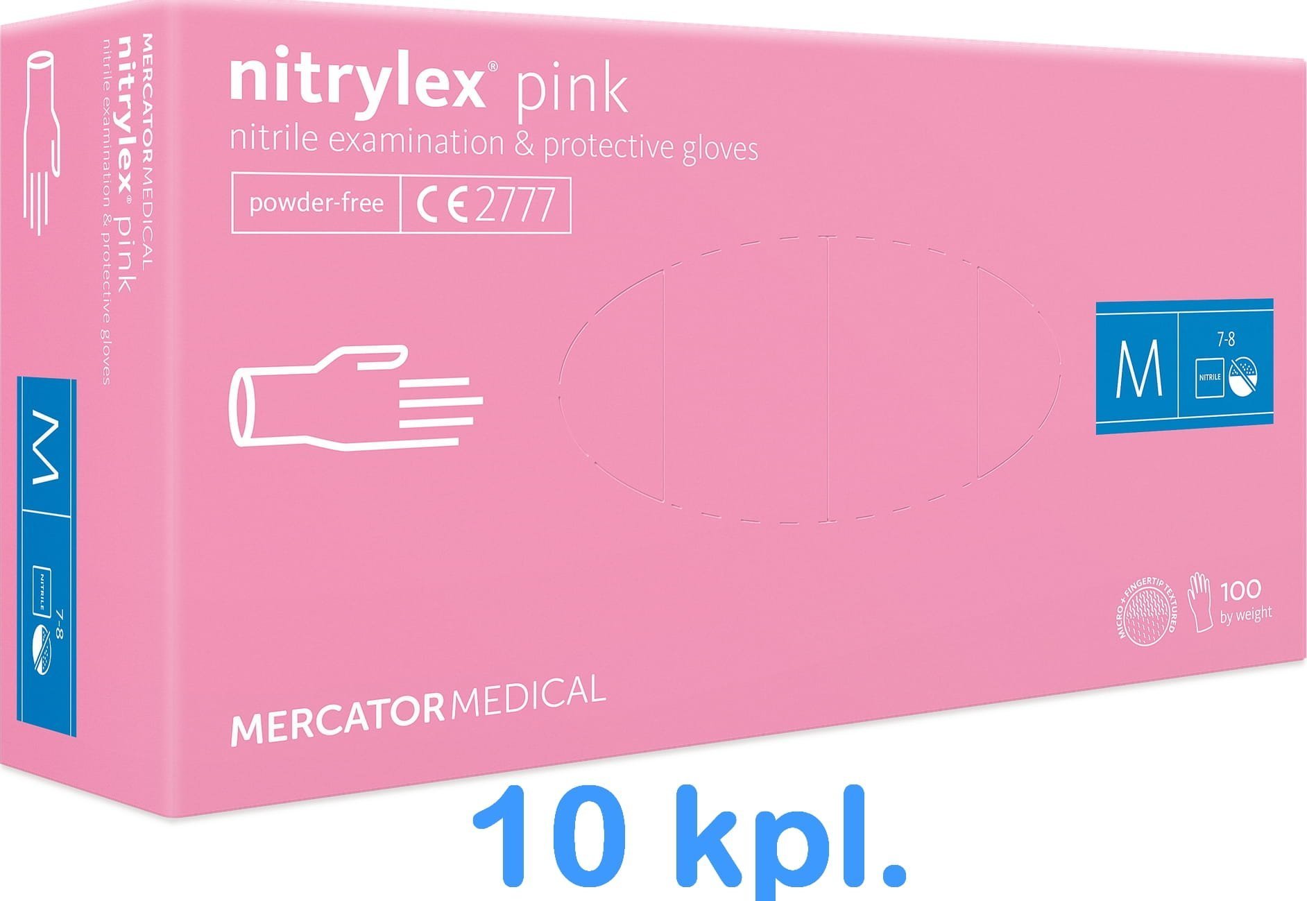 Mercator Rękawice Nitrylowe 100 sztuk / Różowe / Nitrylex Pink - 10 szt. M 7-8