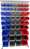 Szafy i regały magazynowe - Leomar Regał do pojemników warsztatowych, dwustronny. Wym: 1690x940x650mm z półką 104 pojemników, niebieskie, szare, czerwone - miniaturka - grafika 1
