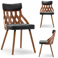 Krzesła - Ażurowe Krzesło Z Giętej Sklejki Nogi Z Drewna Skóra Ek Crabi Orzech Czarne - miniaturka - grafika 1