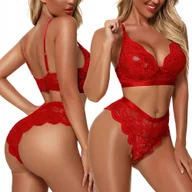 Komplety bielizny - KOMPLET BIELIZNY EROTYCZNEJ SEK SOWNA BIELIZNA KORONKA STANIK MAJTKI ROZMIAR S/M CZERWONY - miniaturka - grafika 1
