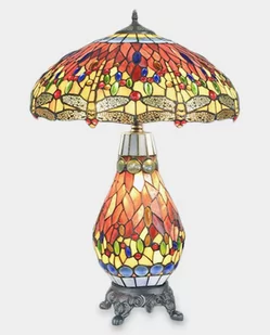 Lampa Witrażowa w Stylu Tiffany ze Świecącą Podstawą Ważka Pomarańczowa - Lampy stojące - miniaturka - grafika 1
