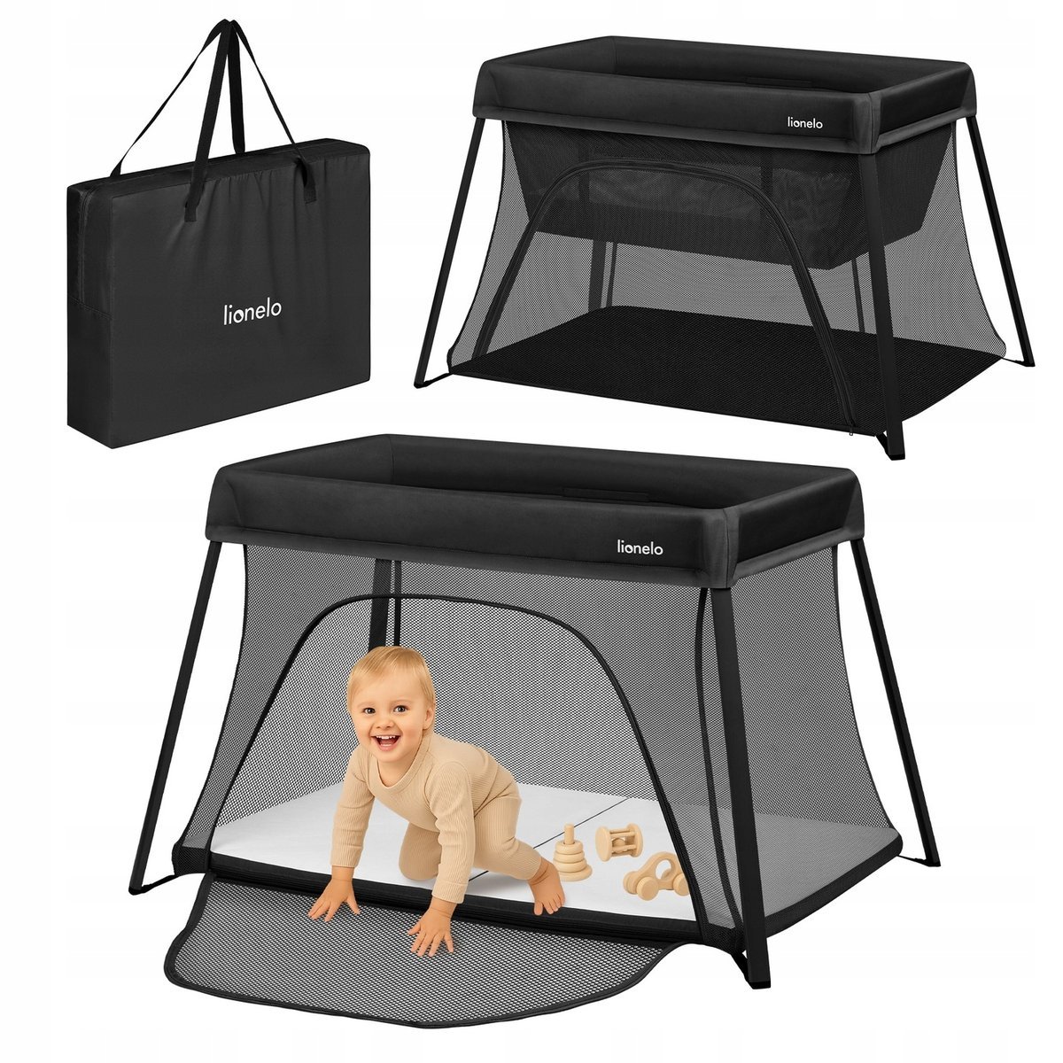 Łóżeczko dziecięce turystyczne + kojec 3w1 lekkie, składane Lionelo Alice