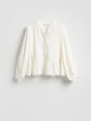 Bluzki damskie - Reserved - Bluzka z modalem - złamana biel - miniaturka - grafika 1