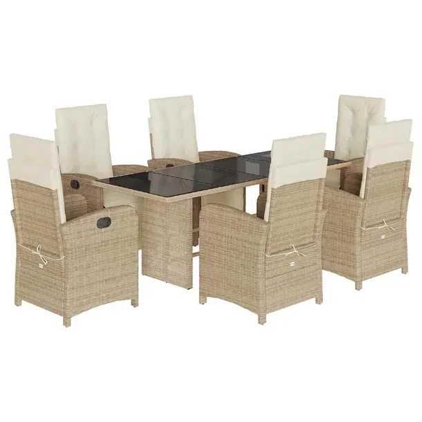 Zestaw Mebli Ogrodowych Rattan PE Beżowy, Stół 190x80x74 cm, Krzesła 57