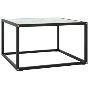 Stolik kawowy czarny z białym szkłem o marmurowym wyglądzie 60x60x35 cm - Ławy i stoliki kawowe - miniaturka - grafika 1