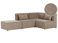 Narożniki - BELIANI Sofa narożnik lewostronny modułowa beżowoszara sztruksowa z otomaną 3-osobowa nowoczesna kanapa z poduszką - miniaturka - grafika 1