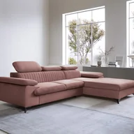 Sofy i kanapy - Kanapa narożna prawostronna rozkładana z weluru różowa – SAMARA marki Pascal Morabito - miniaturka - grafika 1