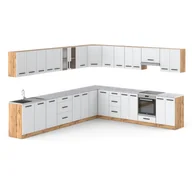 Meble kuchenne - Meble kuchenne nowoczesne narożne kuchnia rossa 6.8m dąb wotan biały mat - miniaturka - grafika 1