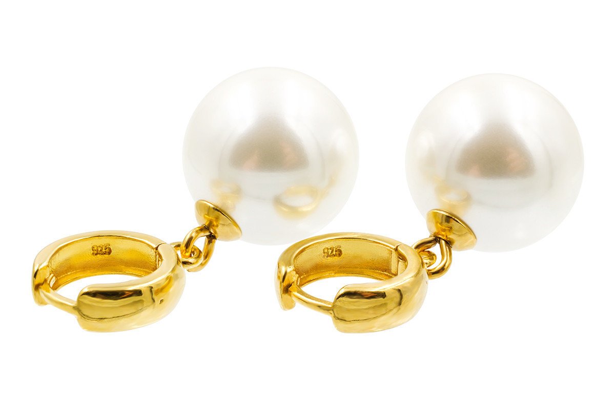 Kolczyki Pozłacane, Kółka Z Dużą Perłą 16 Mm