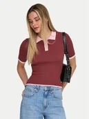 Koszulki i topy damskie - ONLY Polo Meddi 15363165 Bordowy Slim Fit - miniaturka - grafika 1