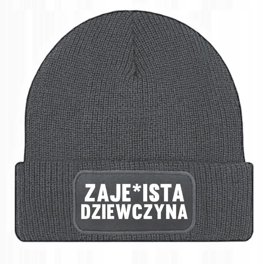 Czapka Jesienna Bawełniana ZIMOWA Szara Beanie ZAJE*ISTA DZIEWCZYNA Wzory