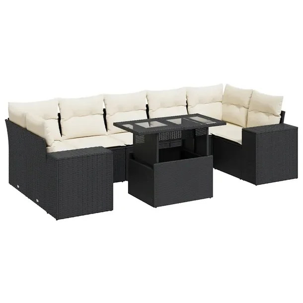 Zestaw mebli ogrodowych rattanowych czarny z poduszkami 62x62x69 cm
