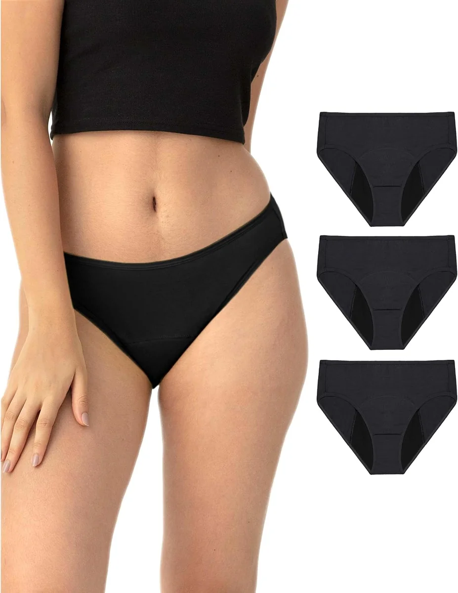 Majtki menstruacyjne damskie 3 sztuki 4XL All Black średnia chłonność