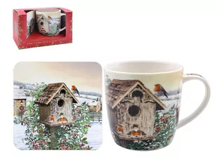 KUBEK PORCELANOWY z PODKŁADKĄ Robins - Zimowe Rudziki - Kubki - miniaturka - grafika 1