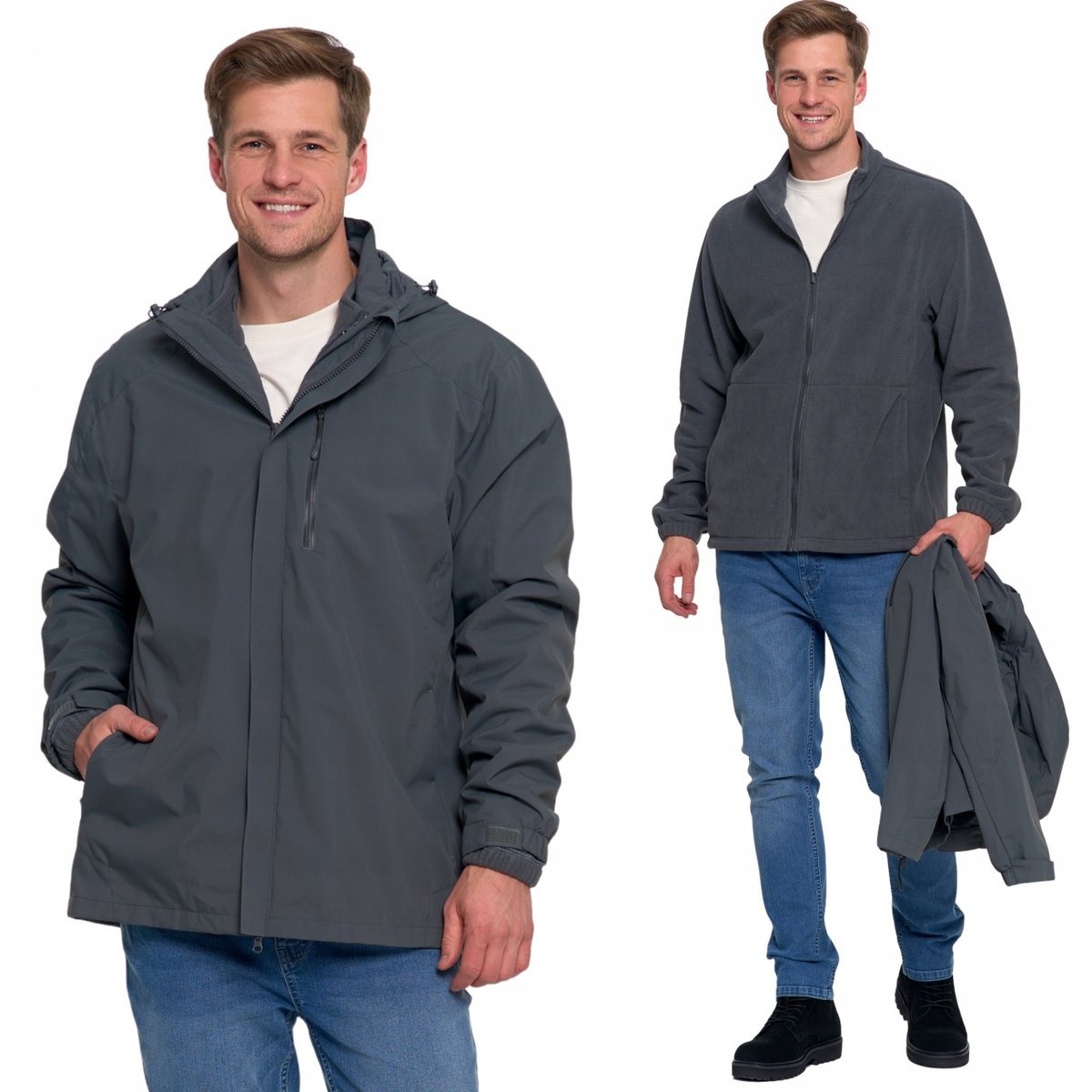 Męska Kurtka Wodoodporna Wiatroszczelna Odpinany Polar I Kaptur Moraj M Graphite