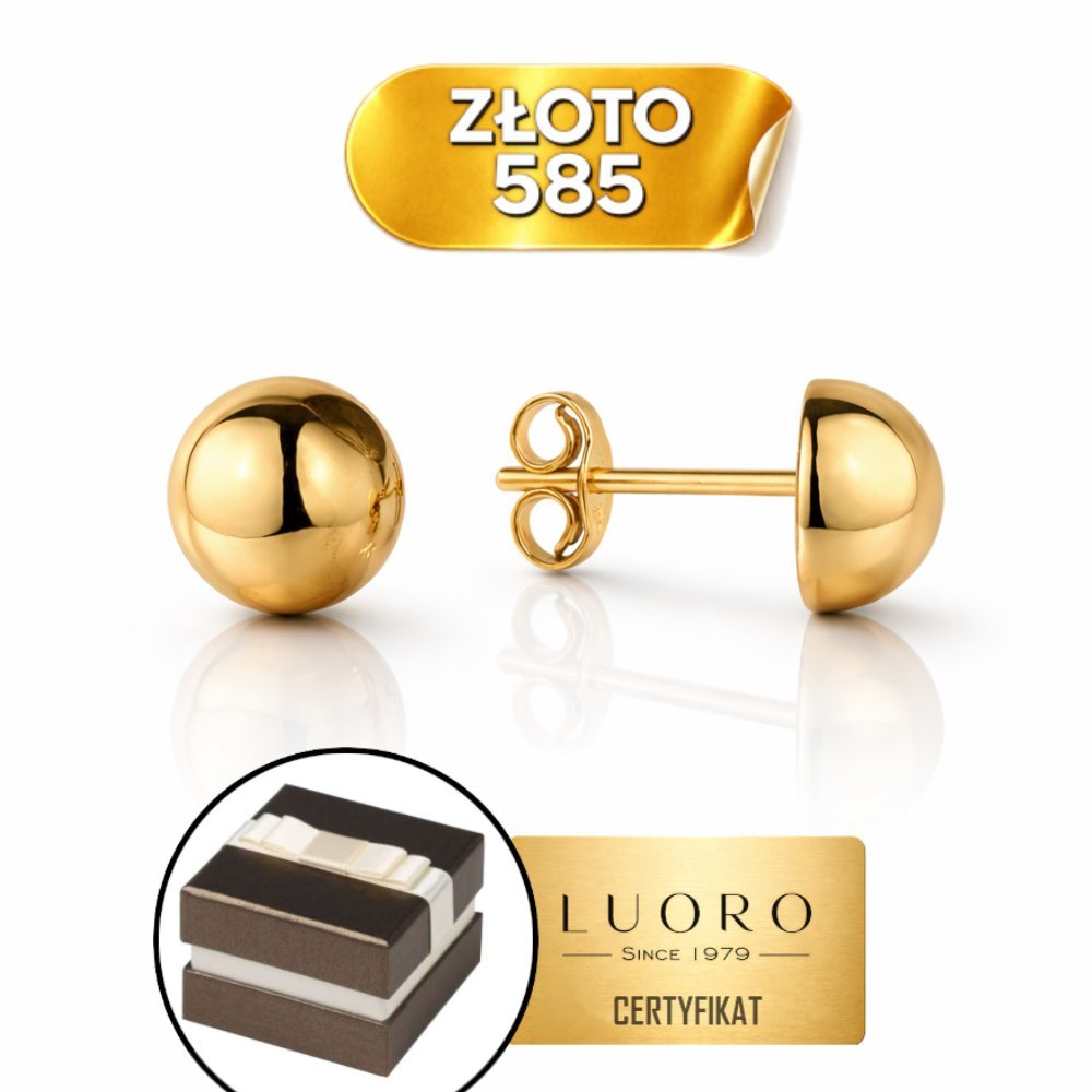 KOLCZYKI ZŁOTE 585 14K PÓŁ KULKI 5 MM NA SZTYFCIE ELEGANCKIE PREZENT