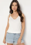 Bluzki damskie - Biały Top z Modalem i Bawełną Ozdobiona Wiązaniem Lilacea - miniaturka - grafika 1