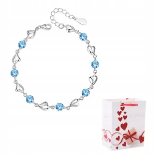 Bransoletka Damska Srebrna Łańcuszki Serduszka Błękitne Kryształki Prezent - Bransoletki - miniaturka - grafika 1