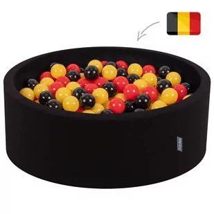 KiddyMoon Suchy basen okrągły z piłeczkami 7cm czarny: czarny-żółty-czerwony 90x30cm/300piłek Zabawka basen piankowy - Zabawki do kąpieli - miniaturka - grafika 1