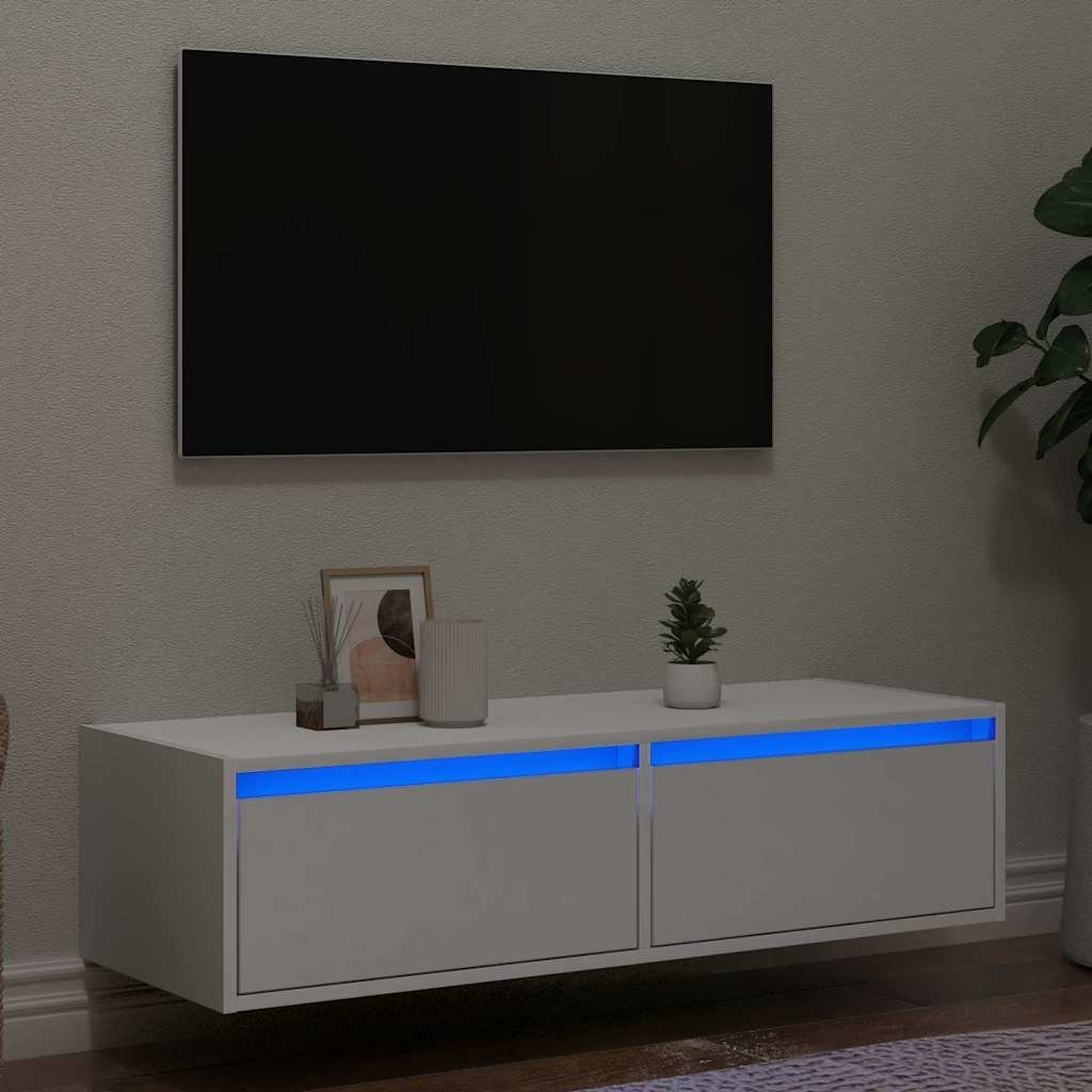 vidaXL vidaXL Szafka pod TV z oświetleniem LED, biała, 100x35,5x25 cm
