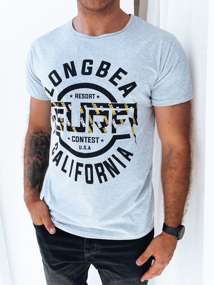 T-shirt męski z nadrukiem jasnoszary Dstreet RX5260-XXL