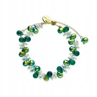 Bransoletki - Bransoletka Pozłacana Z Kryształów I Szkła Dwubarwna Zieleń W Pudełku - miniaturka - grafika 1