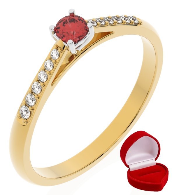 ZŁOTY PIERŚCIONEK ZARĘCZYNOWY 585 14k RUBIN 0,09 ct + PUDEŁKO R22
