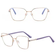 Okulary korekcyjne, oprawki, szkła - Damskie okulary Kocie Oczy zerówki do komputera BLUE LIGHT z fleksami 25145D Złoty/Fioletowy - miniaturka - grafika 1