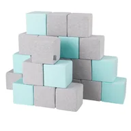Maty edukacyjne - KiddyMoon Miękkie klocki 14cm sześciany: jasnoszary-miętowy 24 - miniaturka - grafika 1
