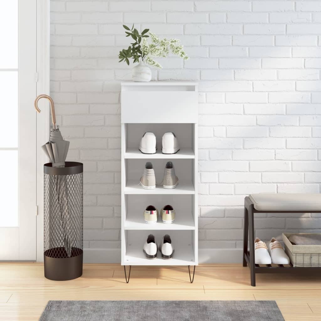 Biała szafka na buty o wysokim połysku 40x36x105 cm materiał drewnopochodny