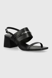 Sandały damskie - Calvin Klein sandały skórzane HEEL SANDAL 45 MET BAR LTH kolor czarny HW0HW02056 - grafika 1