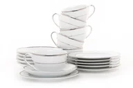 Serwisy do kawy i herbaty - Serwis herbaciany polska porcelana 6 os. 18 elementów biały / platynowy wzór NEW HOLLIS PLATIN Konsimo - miniaturka - grafika 1