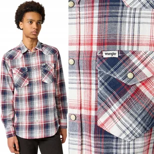 Wrangler WESTERN SHIRT Red Blue BAWEŁNIANA KOSZULA W KRATĘ REGULAR FIT M - Koszule męskie - miniaturka - grafika 1