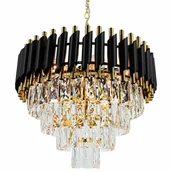 Lampy sufitowe - Żyrandol kryształowy glamour Toledo 6260/6 TR BL pałacowy czarny złoty - miniaturka - grafika 1