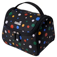 Kosmetyczki, organizery i kuferki - Kosmetyczka Damska NOBLE Czarna Podróżna Kuferek Na Kosmetyki W Kropy - miniaturka - grafika 1
