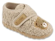 Buty dla dziewczynek - Kapcie dziecięce beżowe Befado 465P220 dziewczęce do przedszkola na rzep-22 - miniaturka - grafika 1