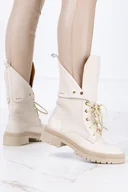 Botki damskie - Beżowe botki skórzane damskie workery na platformie sznurowane PRODUKT POLSKI Casu 1670-NO - miniaturka - grafika 1