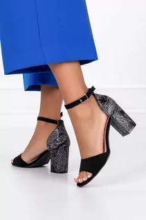 Sandały damskie - Sandały Sergio Leone na słupku z zakrytą piętą wzór wężowy czarne SK873-N - grafika 1
