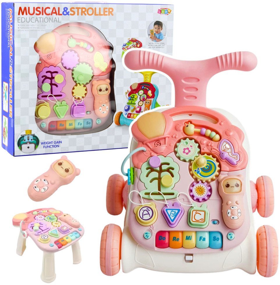 Chodzik Edukacyjny Stolik Panel Interaktywny Stolik 5w1 Różowy