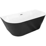 Wanny - Mexen Oris wanna wolnostojąca przyścienna ryflowana 150 x 75 cm, biała/czarna, przelew gun gray szczotkowany - 52871507575-66 - miniaturka - grafika 1
