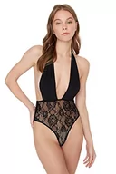 Koszule damskie - Trendyol Damska koszula z dzianiny slim bodycon halterneck z dekoltem w serek, czarna, L, Czarny, L - miniaturka - grafika 1