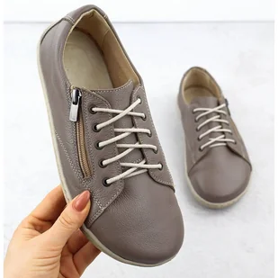 Skórzane półbuty damskie barefoot khaki Helios 436 zielone - Półbuty damskie - miniaturka - grafika 1