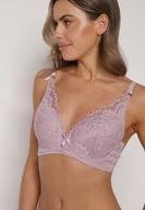 Biustonosze - Fioletowy Biustonosz Koronkowy z Kokardkami Themikaia - miniaturka - grafika 1