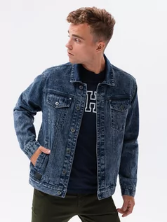 Kurtki męskie - Kurtka męska jeansowa katana - ciemny jeans V4 C441 - grafika 1