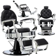 Fotele fryzjerskie - Fotel fryzjerski barberski hydrauliczny do salonu fryzjerskiego barber shop Logan Black Silver Barberking - miniaturka - grafika 1