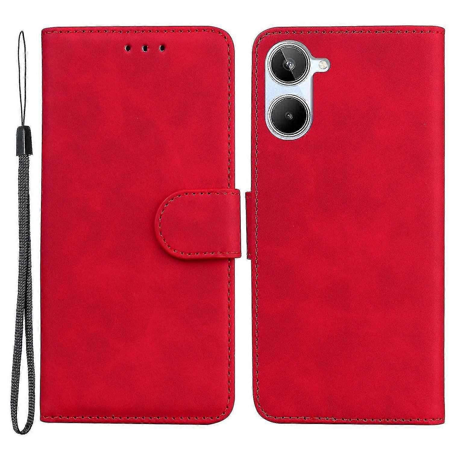 Tikuajgift Dla Realme 10 4g Pu Leather Phone Case Portfel Stojak na telefon Jednolity kolor Pokrywa telefonu Czerwony