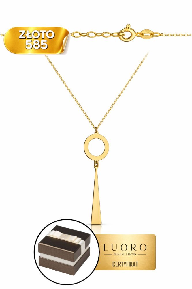 NASZYJNIK ZŁOTY 585 14K KOŁO ZAWIESZKA TRÓJKĄT 42 CM ANKIER ELEGANCKI