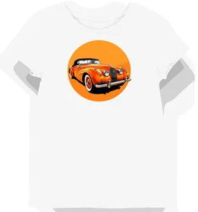 Koszulka damska biała z nadrukiem klasycznego pomarańczowego kabrioletu XS - Koszulki i topy damskie Koszulka damska biała z nadrukiem klasycznego pomarańczowego kabrioletu XS - Koszulki i topy damskie - miniaturka - grafika 1