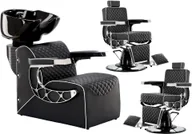Meble fryzjerskie - Connor zestaw myjnia fryzjerska i 2x fotel barberski hydrauliczny obrotowy podnóżek do salonu fryzjerskiego myjka ruchoma misa ceramiczna armatura bateria słuchawka - miniaturka - grafika 1