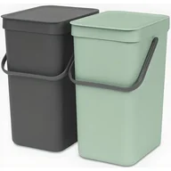 Kosze na śmieci - Brabantia Kosz do segregacji odpadów Sort & Go 2 x 16 l szary i zieleń jadeitowa podwójny szafkowy 214462 - miniaturka - grafika 1